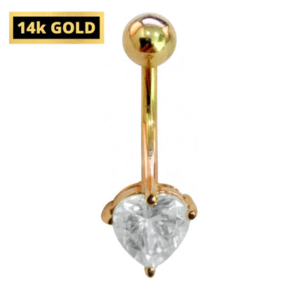 Solid Gold Heart Belly Button Ring 14K Gold Designer Belly Bars - Gold Body Piercing Jewelry for someone Special