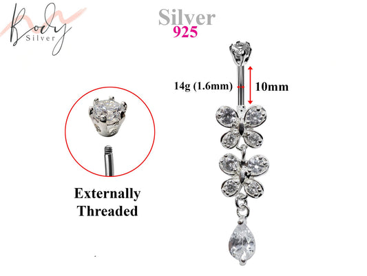 Butterfly Belly Button Rings, Navel Piercing Belly Piercing with High Quality Crystals Navel Jewelry 16g(1.6mm) Length is 10mm