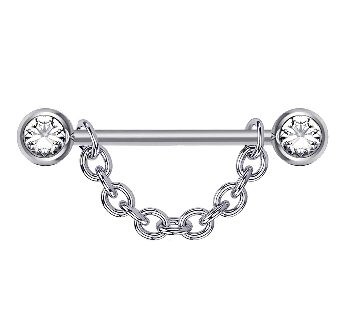 Titanium Nipple Front Face Barbell, Nipple Piercing Chain - 14g Nipple Jewelry Barbell with Chain and CZ Clear Crystals -Nipple Jewelry