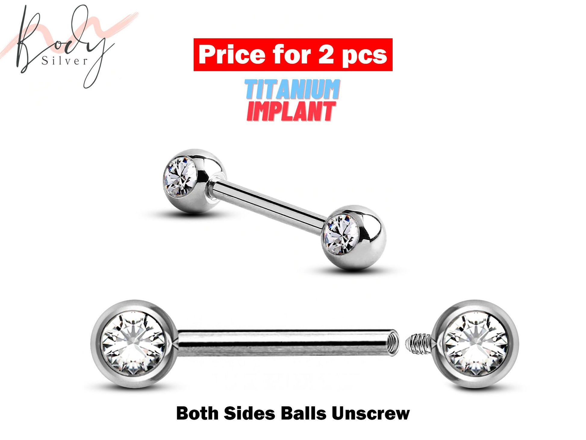 Nipple Front Face Barbell, Nipple Piercing - Titanium - 14g Nipple Jewelry Barbell with CZ Crystals - Nipple Bar, Nipple Rings Body Jewelry