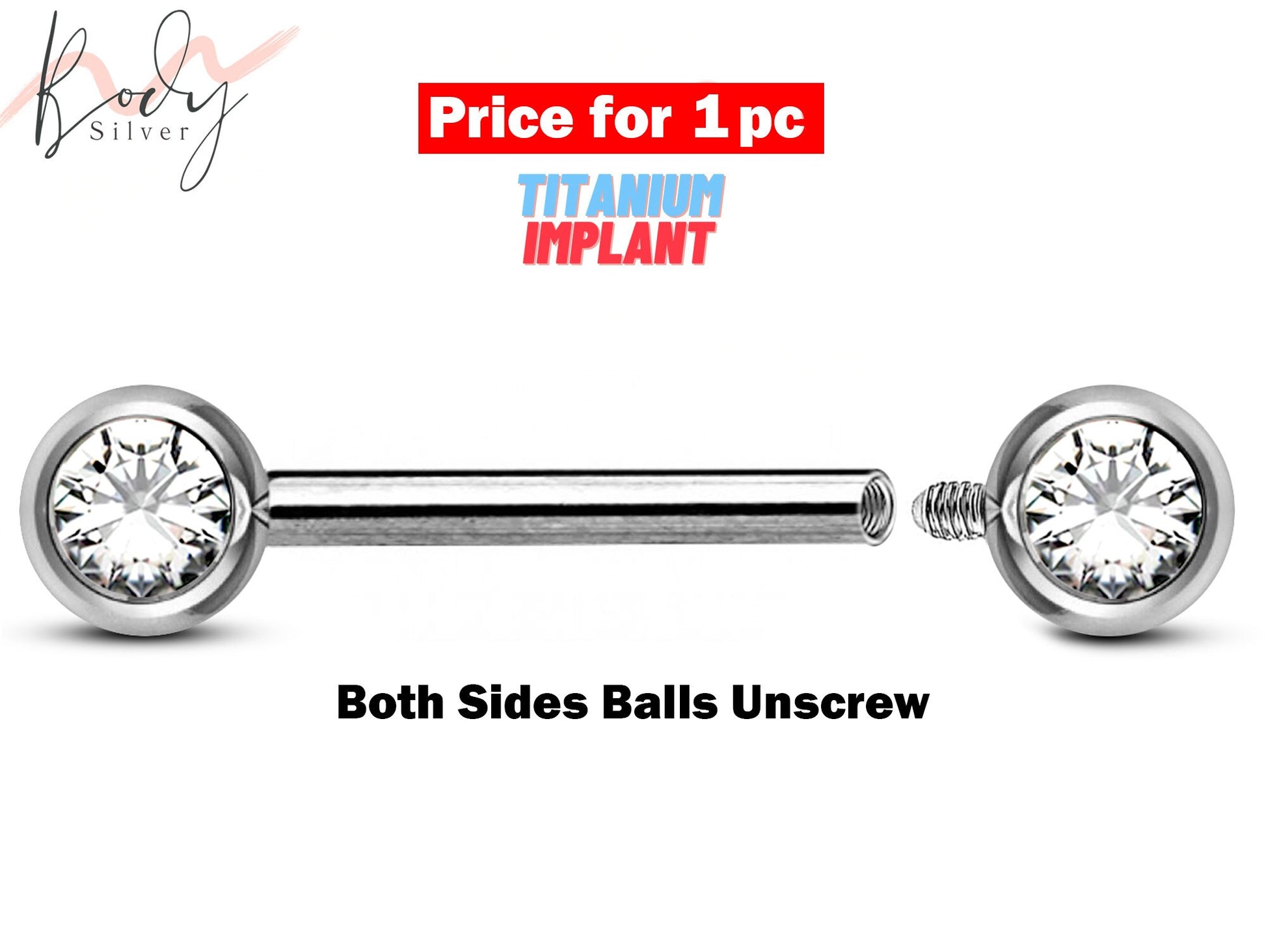 Nipple Front Face Barbell, Nipple Piercing - Titanium - 14g Nipple Jewelry Barbell with CZ Crystals - Nipple Bar, Nipple Rings Body Jewelry