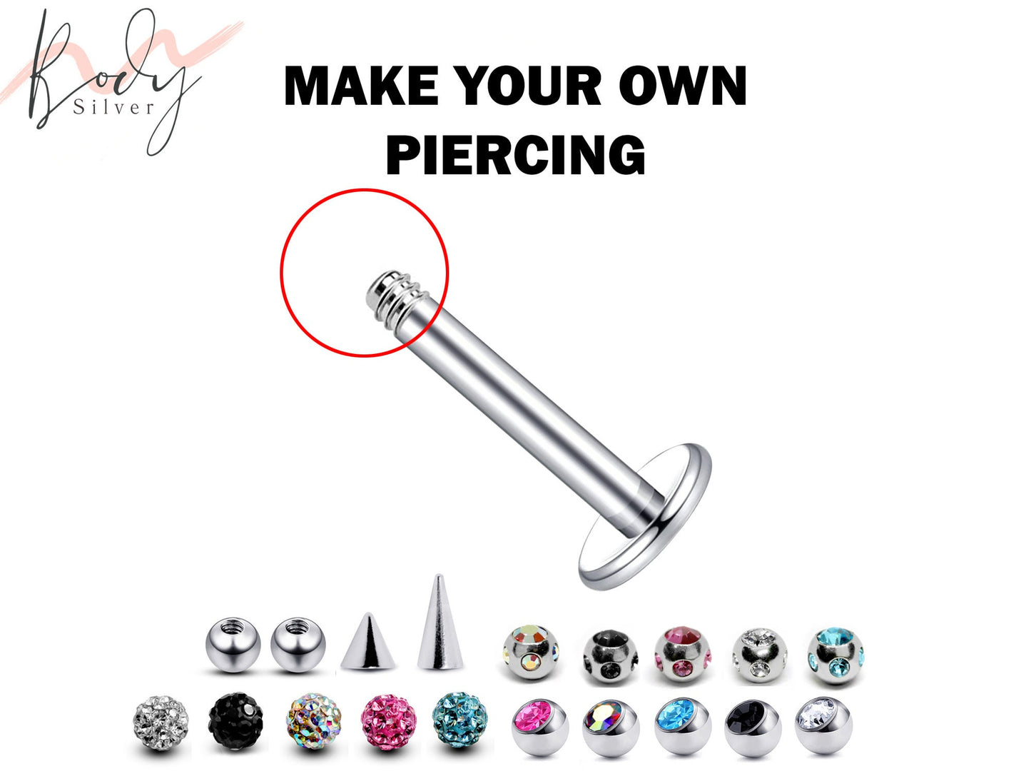 Tragus Earring, Flat Back Cartilage Earring - Customize 14g 16g Labret Studs Make your own Piercing Jewelry - Ball Size 3mm