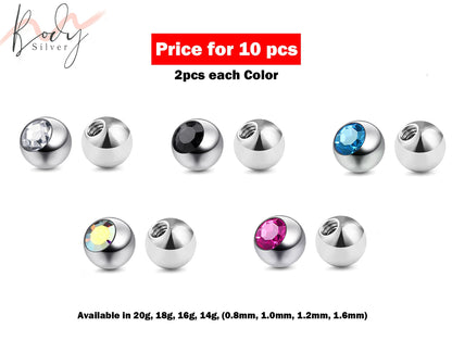 Replacement Ball Parts, Gem Ball Crystal – 5pcs, 10pcs Piercing Ball Crystals attachment for Barbell, Labret, Horseshoe Piercing Jewelry