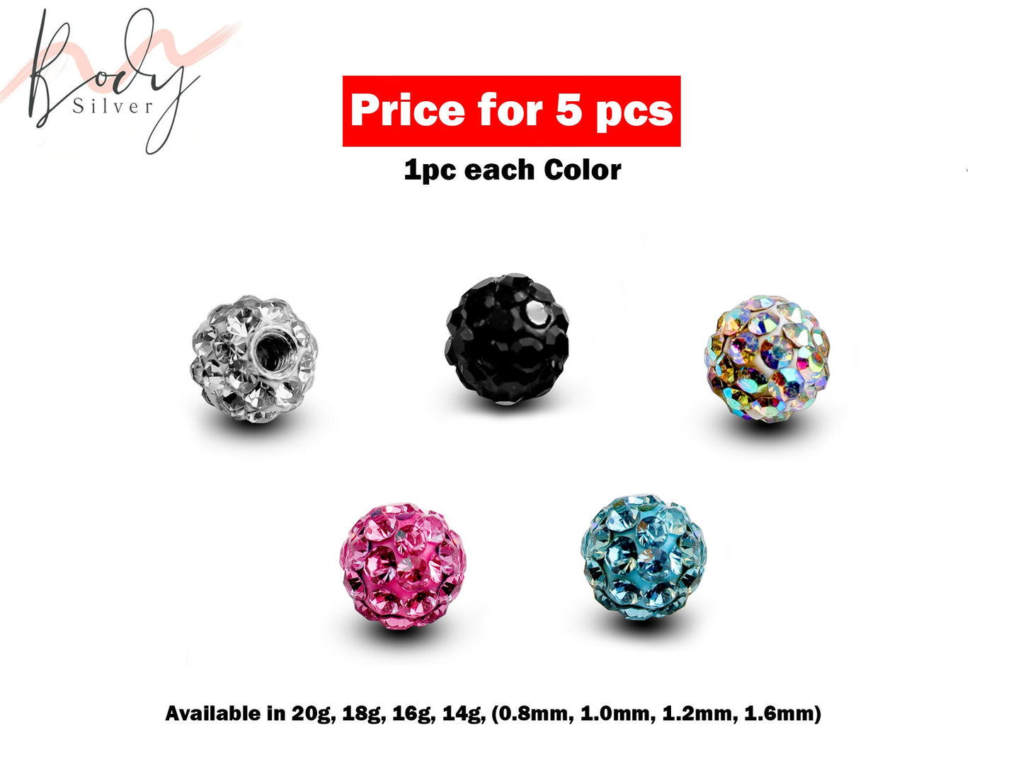 Piercing Balls, Disco Ball Crystal – 5pcs, 10pcs Ferido Ball for Barbell, Labret, Horseshoe Piercing Jewelry Replacement