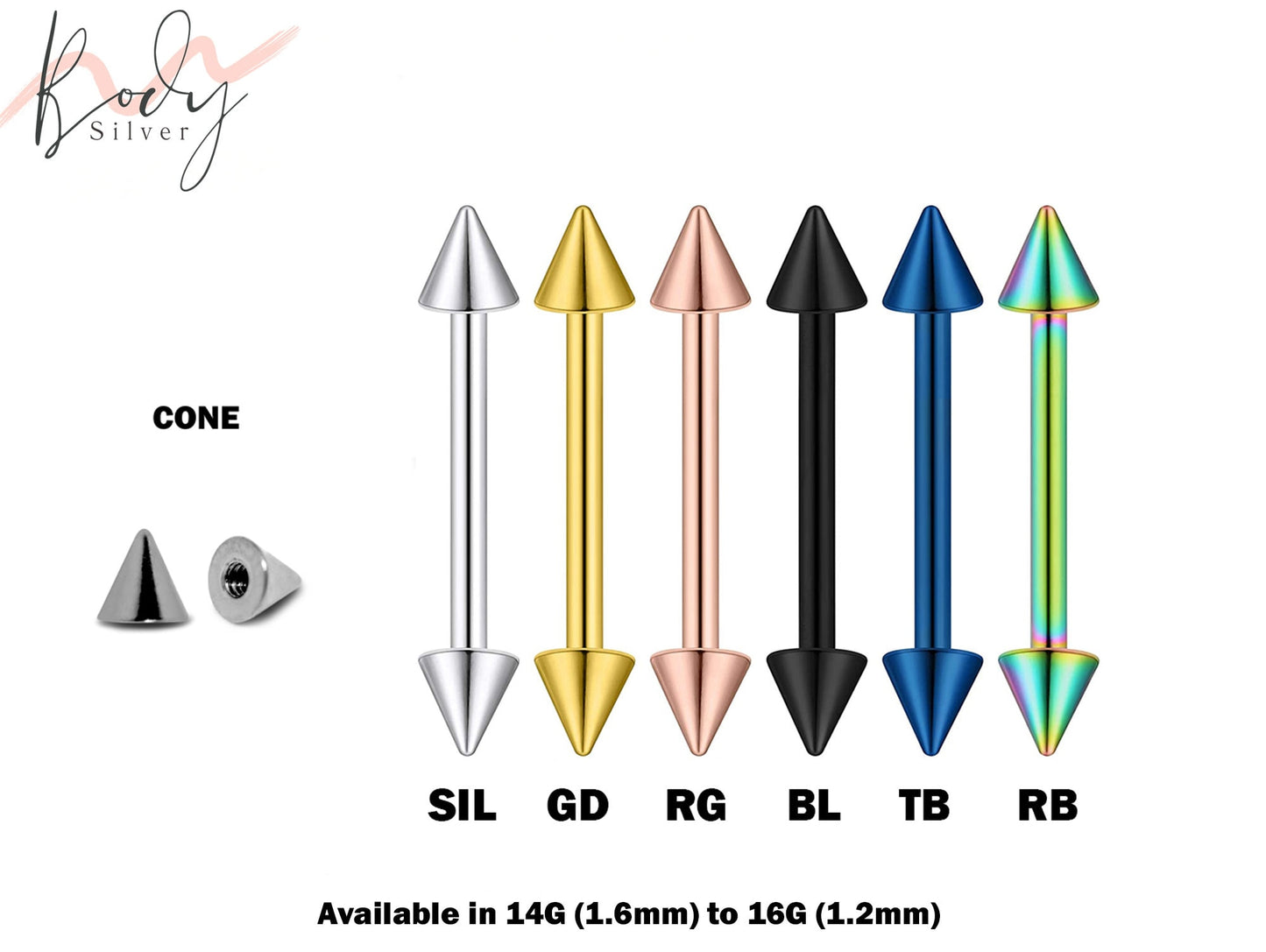 Cone Barbell Piercing, Barbell Earring Piercing - Cone Cartilage Piercing -Body Piercing Barbells, Daith, Tragus, Helix, Tongue Bar