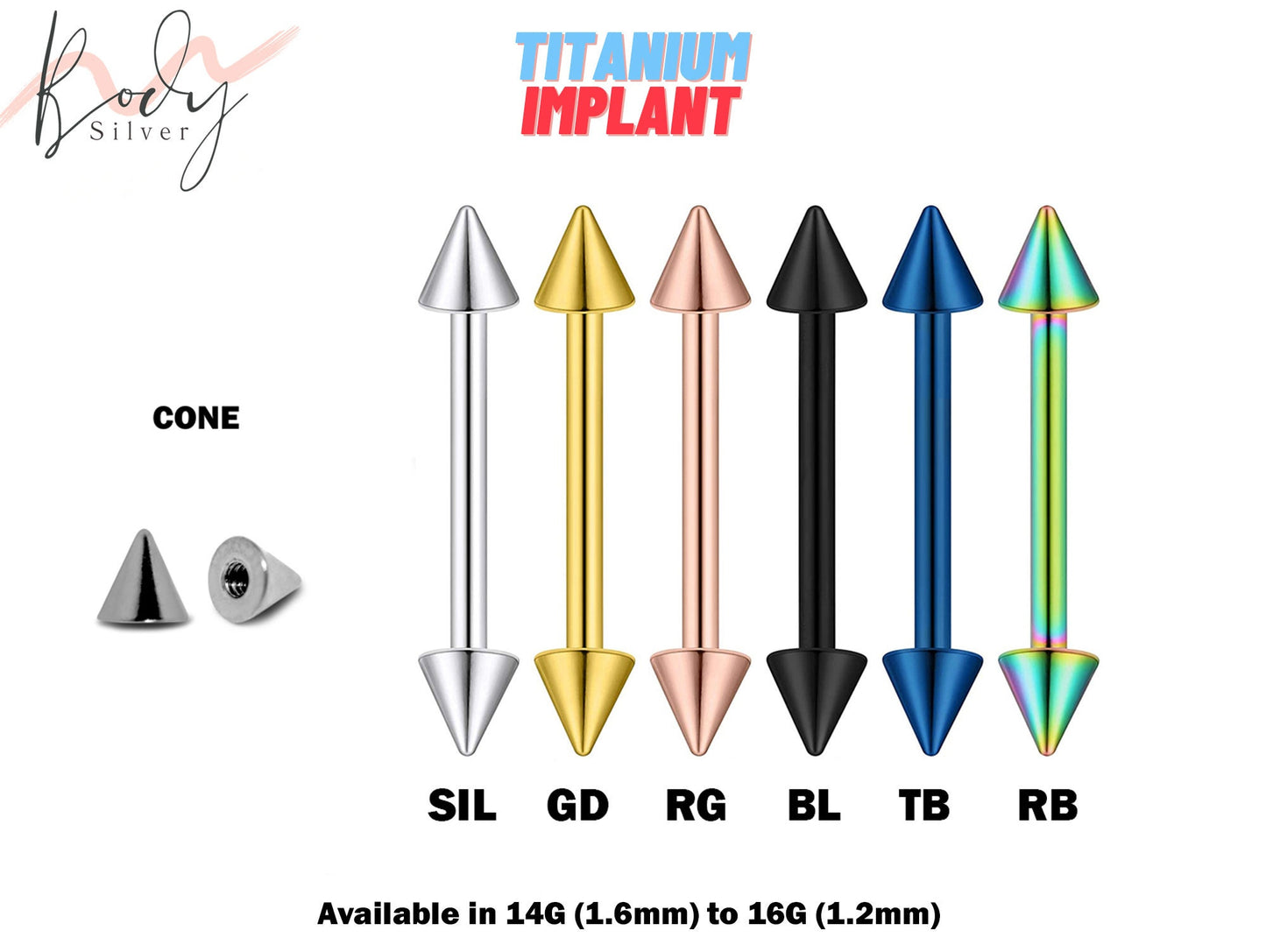 Titanium Cone Barbell Piercing, Barbell Earring Piercing - Cone Cartilage Piercing -Body Piercing Barbells, Daith, Tragus, Helix, Tongue Bar