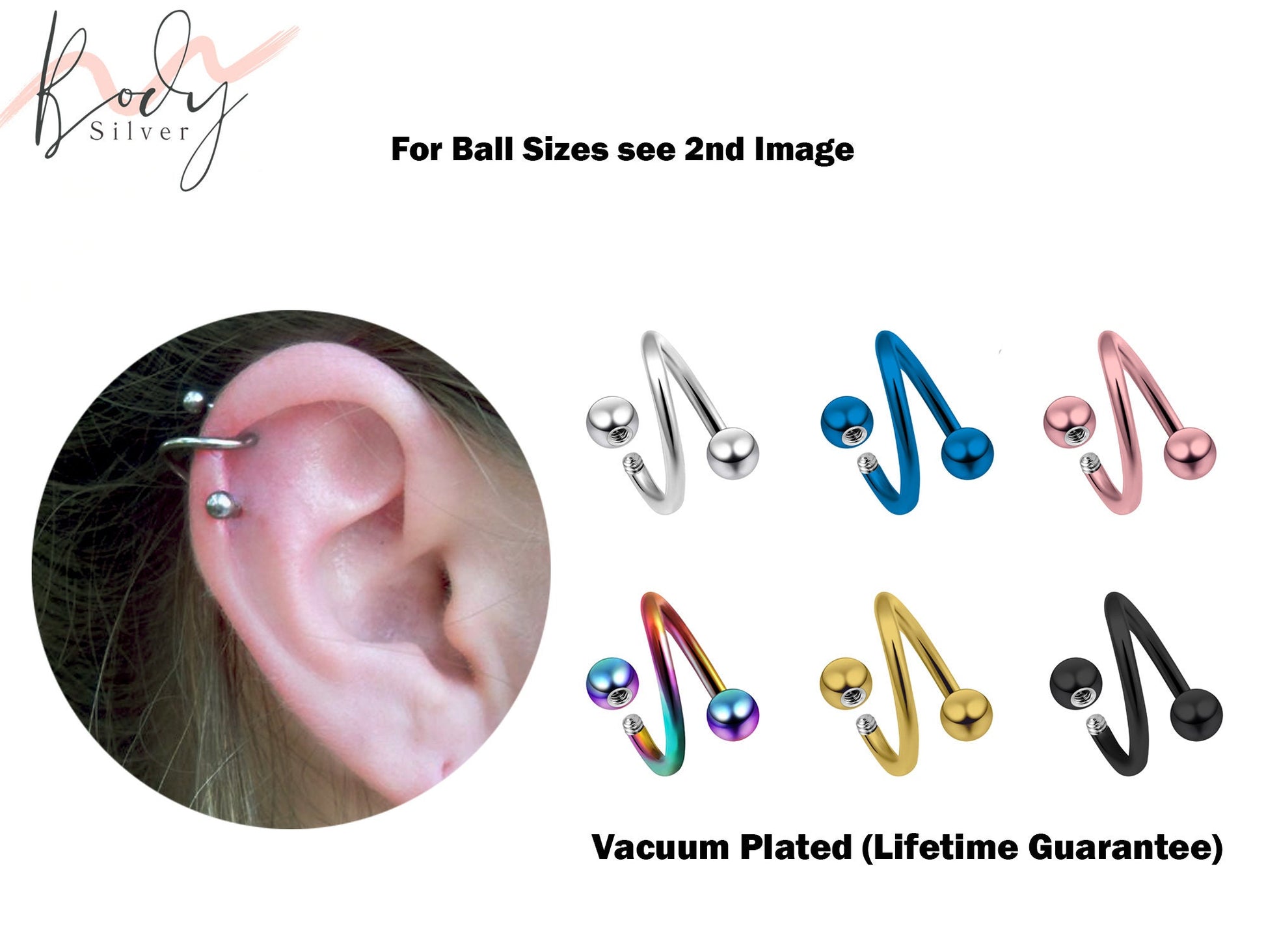 Spiral Helix Earrings, Cartilage Stud - 18g 16g 14g Spiral Bar Piercing in many colors - Body Piercing Jewelry for Nipple, Ear, Lip Ring