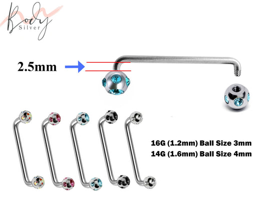 Collar Bone Piercing, Wrist Piercing - 16g 14g Surface Staple Bar - Externally Threaded Body Piercing with Multiple Crystal Balls