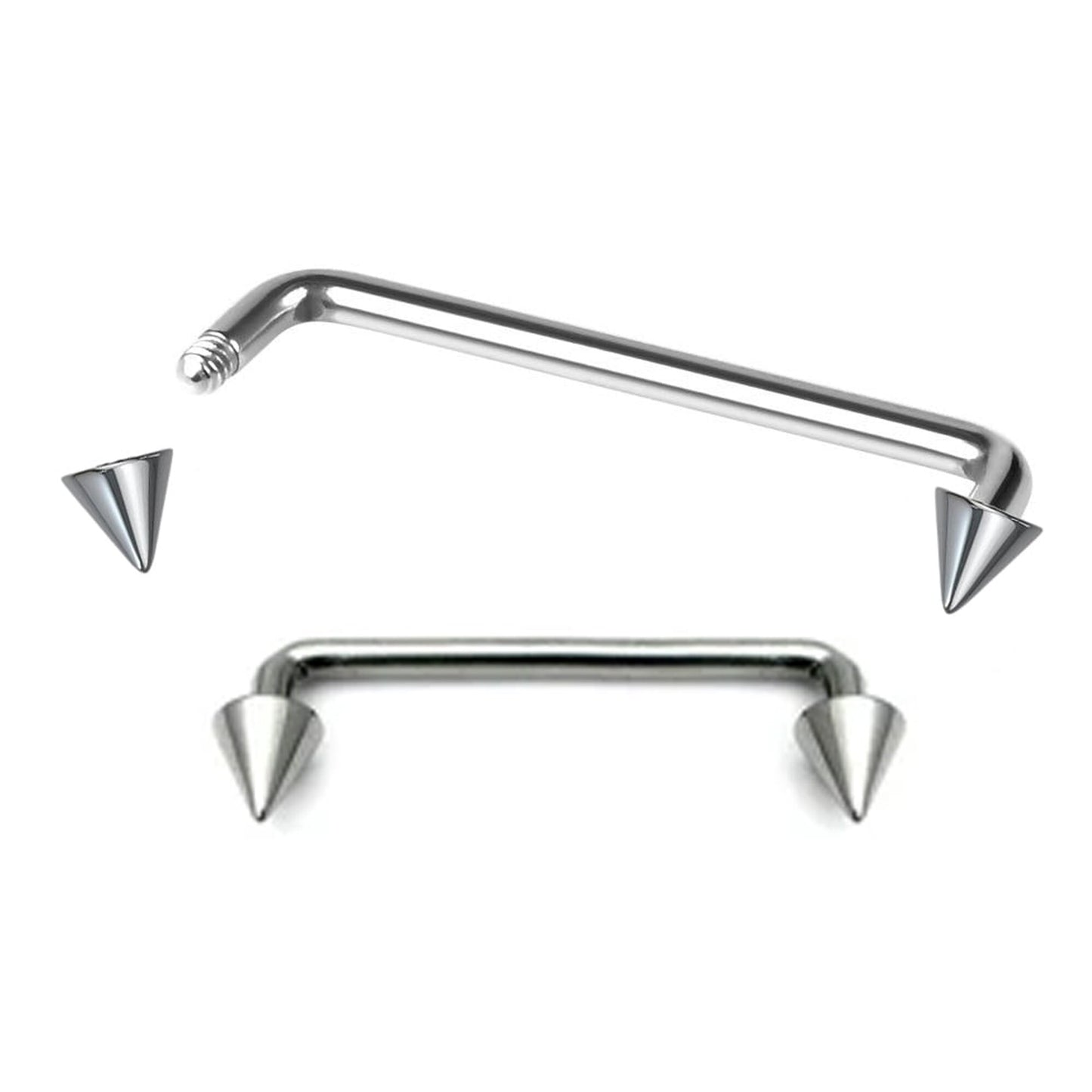 Surface Tragus Piercing, Wrist Piercing - 16g 14g Surface Staple Bar - Threaded Cone / Spike Body Piercing for Nape, Face, Chest, Hips