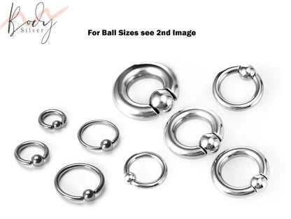 Ball Hoop Earrings, BCR/CBR Nose Ring - 18g to 00g Big Gauges with Spring Ball Dainty Nose Ring Hoop, PA Ring - Body Piercing for Ear, Nose