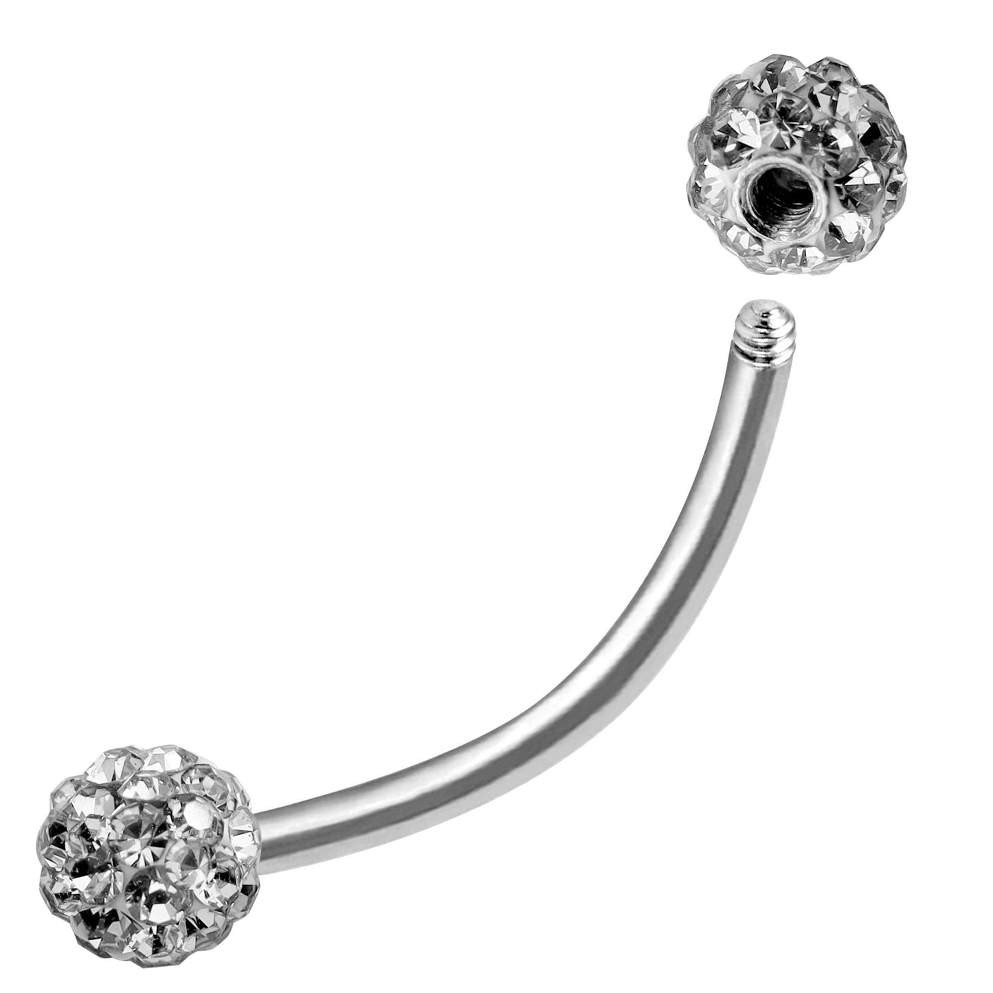 Titanium Eyebrow Ring, Bent Barbell - Rook Piercing with Glitter Ball CZ Crystals - Piercing for Ear Tragus, Helix Earring Stud ,Daith ,Lip