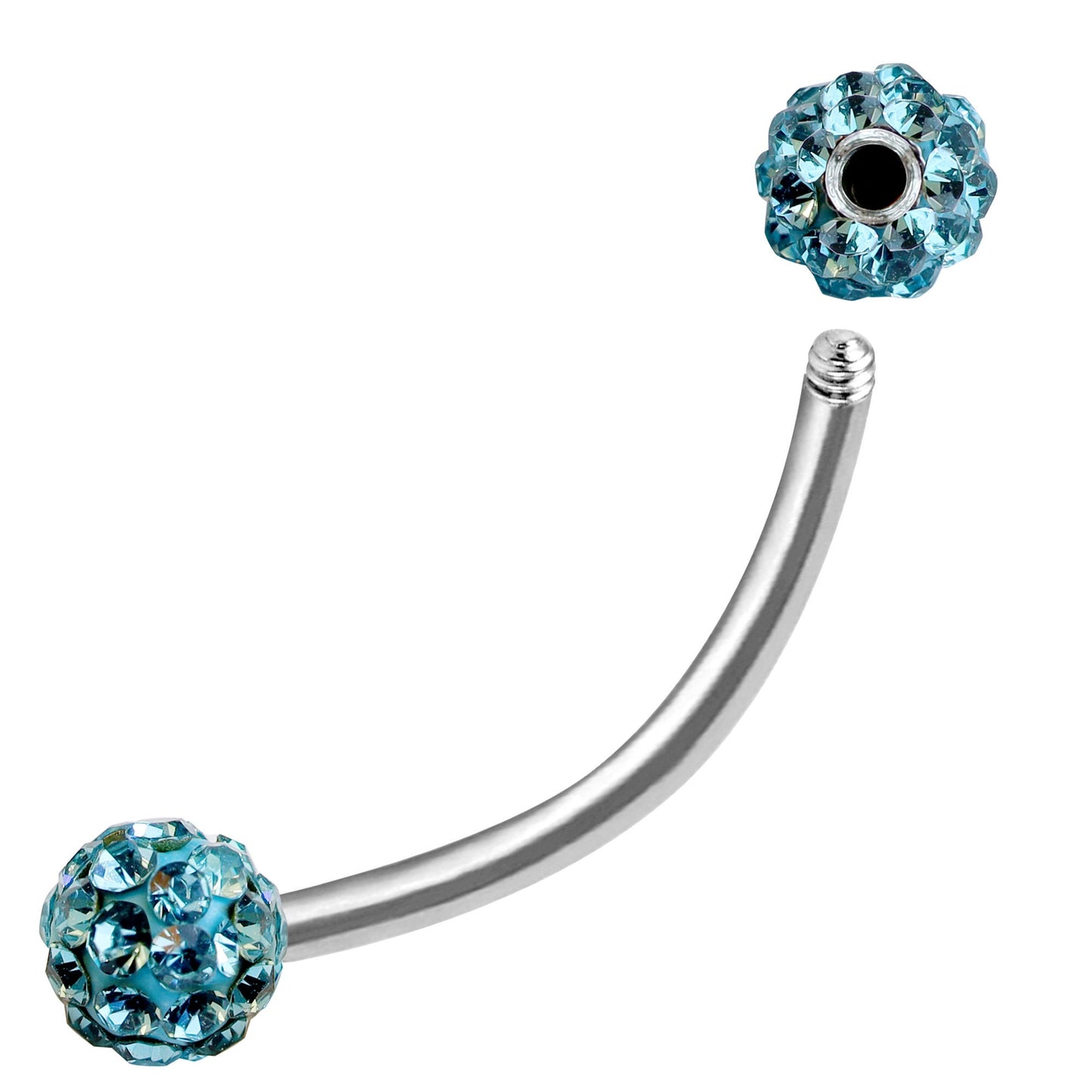 Titanium Eyebrow Ring, Bent Barbell - Rook Piercing with Glitter Ball CZ Crystals - Piercing for Ear Tragus, Helix Earring Stud ,Daith ,Lip