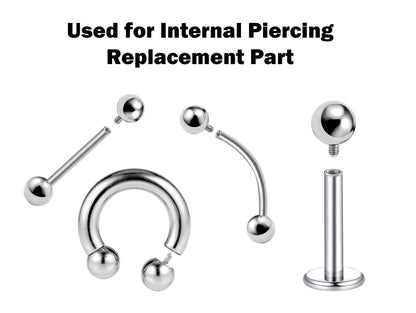 Titanium Loose Internally Threaded 2pcs Piercing Parts Jewelry Replacement 16g to 00g Ball Attachment for Internal Piercings Barbell, Labret