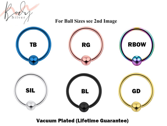 Ball Hoop Earrings, Captive Nose Ring - 18g 16g 14g Dainty Nose Ring Hoop, Available in Many Colours - Body Piercing for Ear, Nose