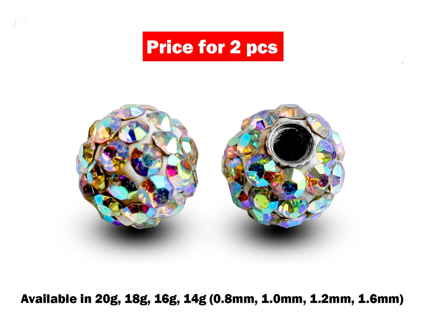 Replacement Piercing Parts Disco Ball Crystal – 2pcs Ferido Ball Loose Part Attachment for Barbell, Labret, Horseshoe Externally Threaded