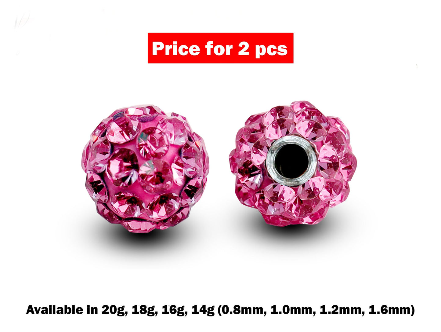 Replacement Piercing Parts Disco Ball Crystal – 2pcs Ferido Ball Loose Part Attachment for Barbell, Labret, Horseshoe Externally Threaded