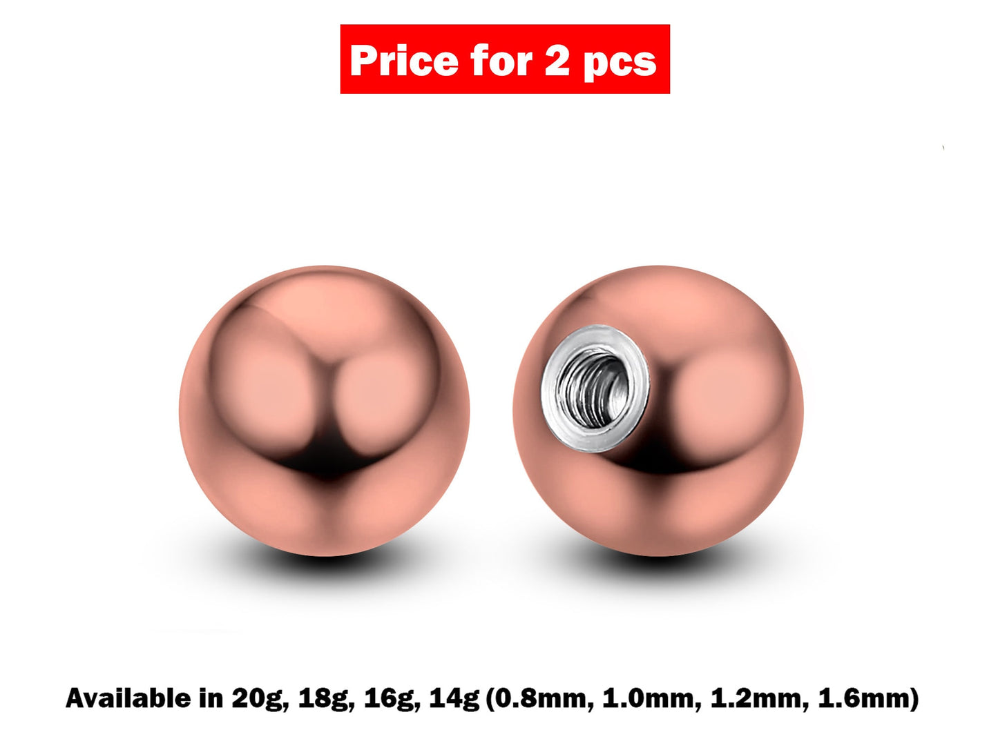 Replacement Balls Piercing Parts – 2pcs Threaded Loose Ball Part Piercing Attachment for Barbell, Labrets, Belly Rings - Vacuum Plated