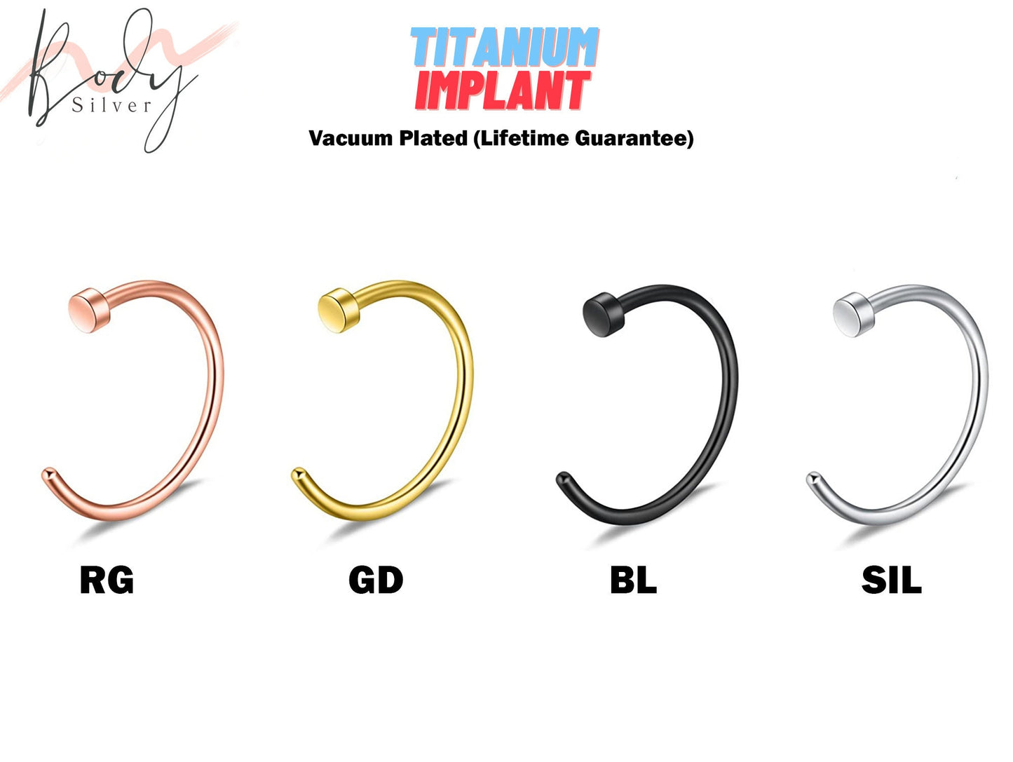 Titanium 16g 18g 20g Nose Ring Hoop - Tiny Nose Ring C Shape Nose Piercing with Plated Colours - Body Piercing C Hoop, Dainty Hoops