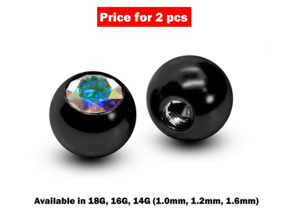 Replacement Piercing Ball – 2pcs Ball Parts with Aurora Borealis Crystals Loose Part Attachment for Barbell, Labret, Externally Threaded