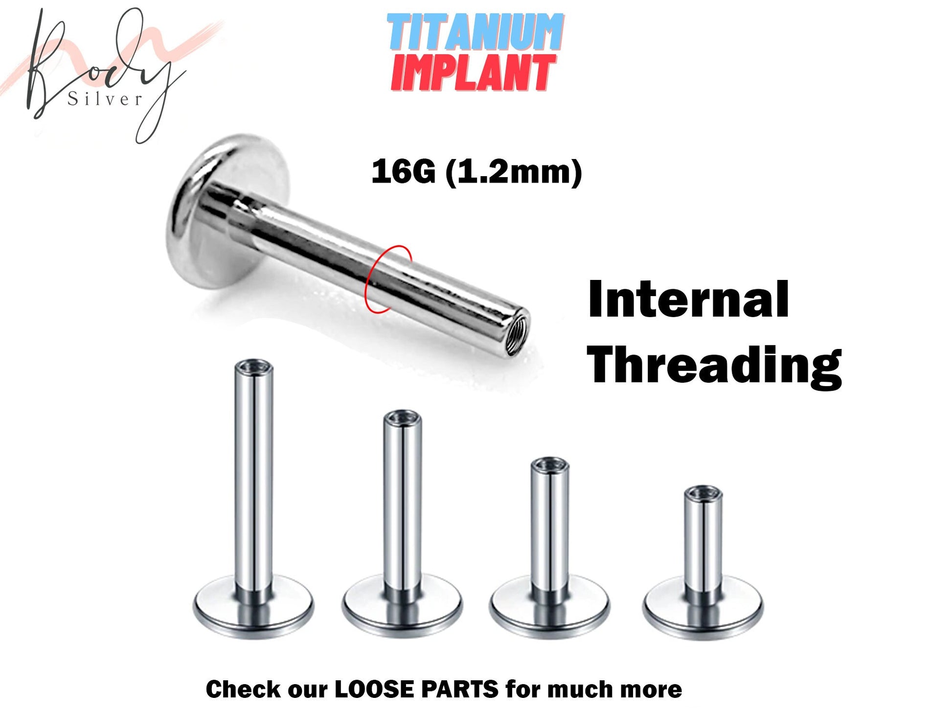 Titanium Flat Back Lip Labret Post Bar, Replacement Piercing Parts 16g Internal Piercing for Lip, Cartilage, Helix, Conch, Medusa, Tragus