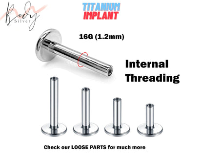 Titanium Flat Back Lip Labret Post Bar, Replacement Piercing Parts 16g Internal Piercing for Lip, Cartilage, Helix, Conch, Medusa, Tragus