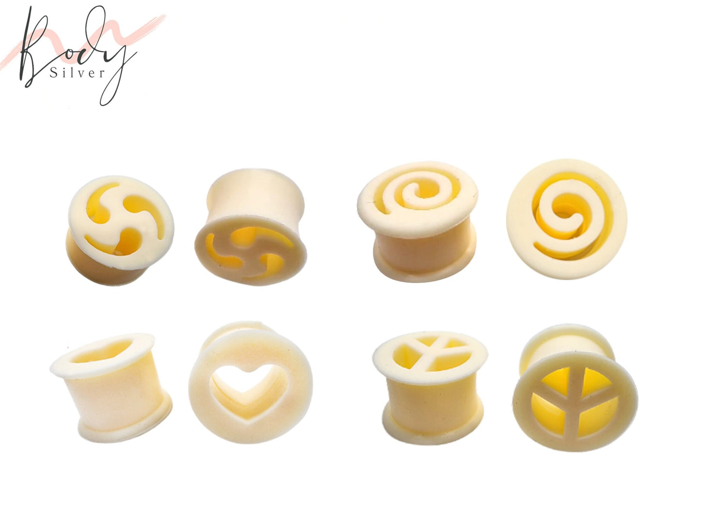 Silicone Flesh Tunnel Ear Plugs - Soft and Flexible Ear Eyelets with many Designs - Plugs Retainer Gauges 0G 00G 2G 1/2" 9/16"