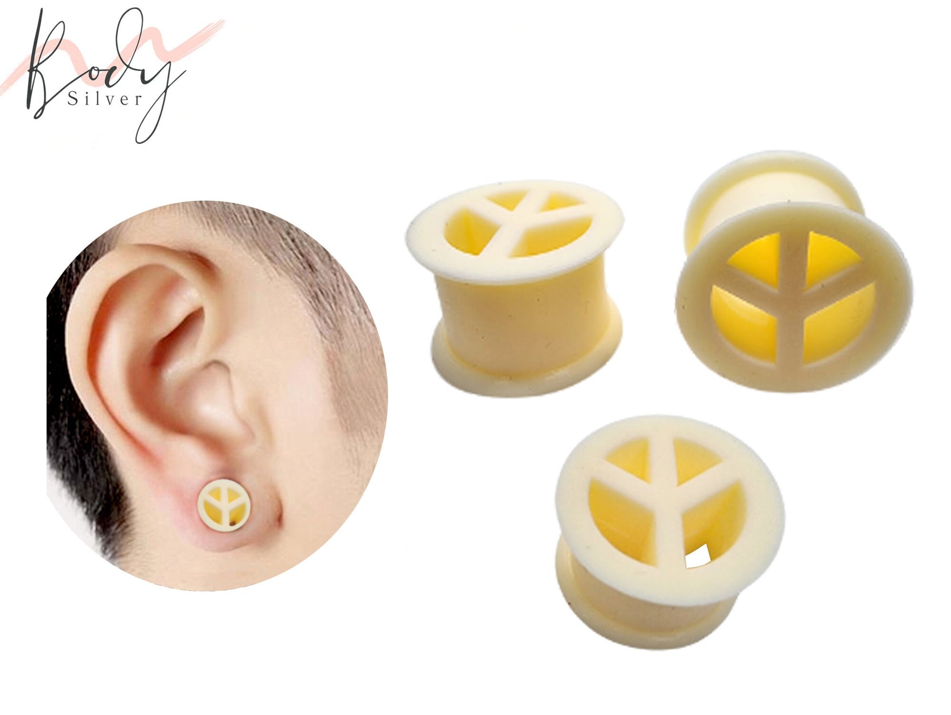 Silicone Flesh Tunnel Ear Plugs - Soft and Flexible Ear Eyelets with many Designs - Plugs Retainer Gauges 0G 00G 2G 1/2" 9/16"