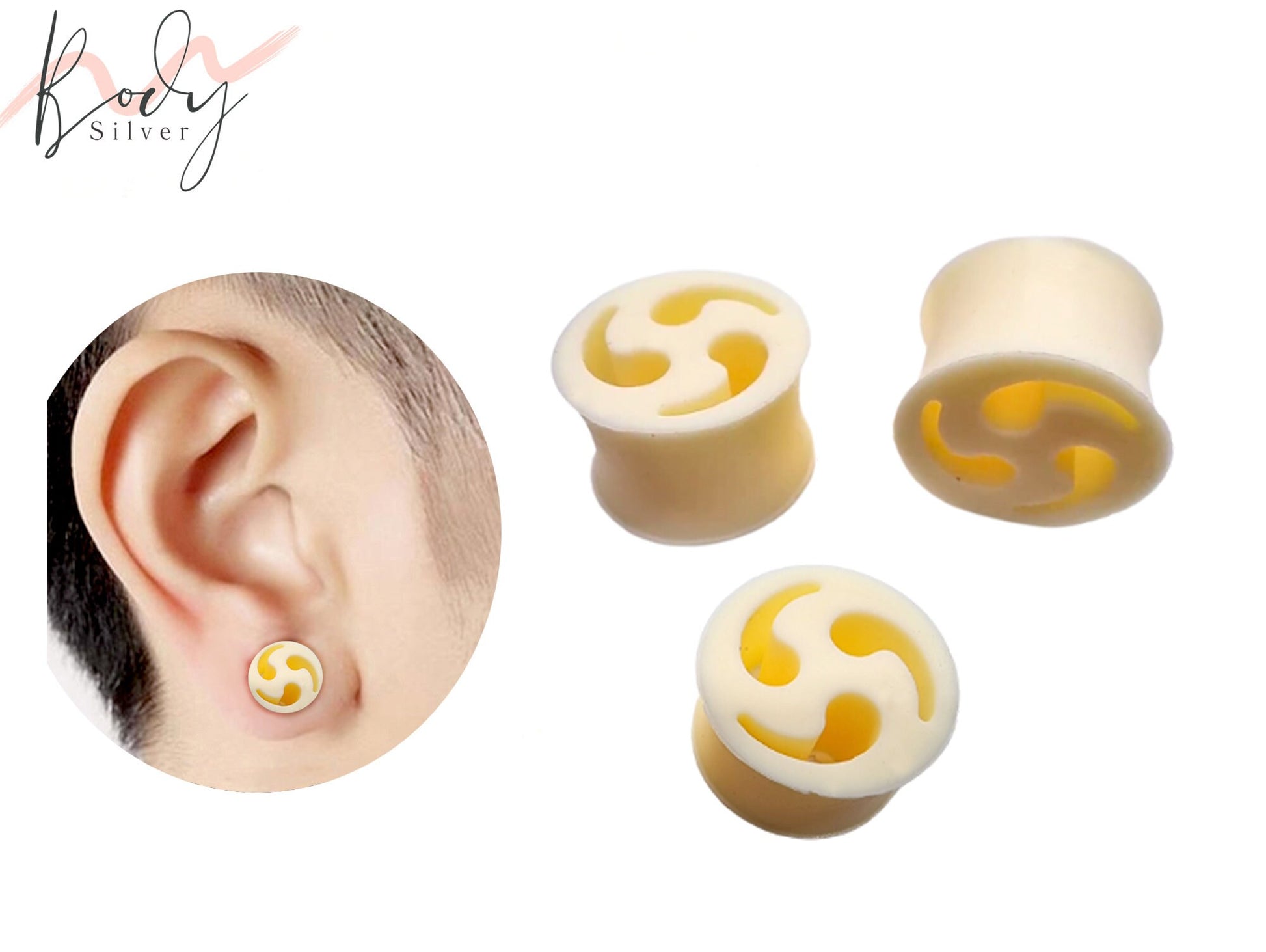 Silicone Flesh Tunnel Ear Plugs - Soft and Flexible Ear Eyelets with many Designs - Plugs Retainer Gauges 0G 00G 2G 1/2" 9/16"