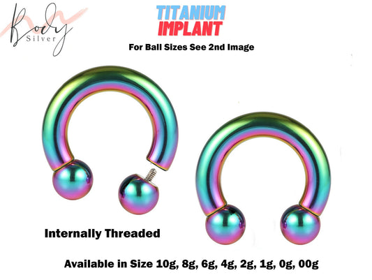 Rainbow Titanium Septum Ring, Horseshoe Barbell - Nose Ring Size 10g to 00g - Horseshoe Piercing for Tragus Helix Eyebrow, Nipple Ear