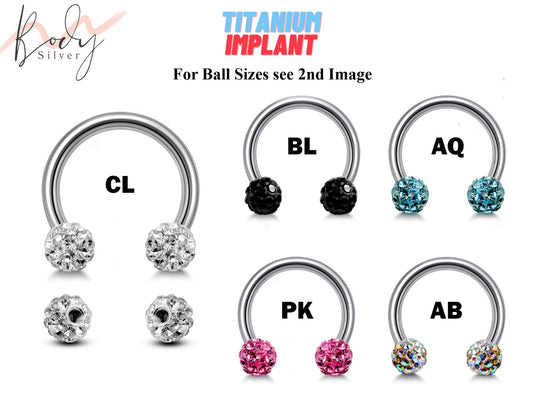 Circular Barbell, Titanium Septum Ring - Nose Ring with Ferido Crystal Ball - Horseshoe Piercing for Tragus Helix Eyebrow ,Nipple Ear