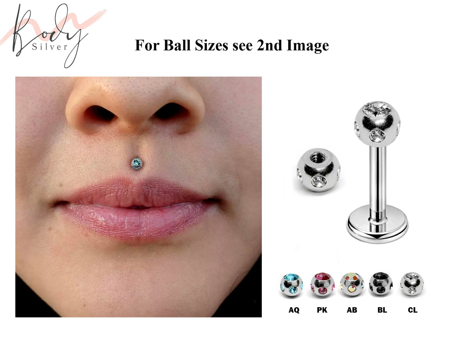 Lip Ring, Medusa Piercing Jewelry - Medusa Jewelry with Multi Crystal Ball - Body Piercing for Tragus, Cartilage, Helix, Madonna