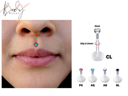 Medusa Bioflex Labret Stud Retainer 16g Internally Threaded Medusa Jewelry with Gem Crystal - Body Piercing for Tragus, Cartilage, Helix