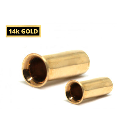 Single Flared Plugs - 14K Solid Gold - Ear Tunnel Stretcher Plug, Single Flare Eyelet - Expander Body Piercing - Flat Surface no Grooves