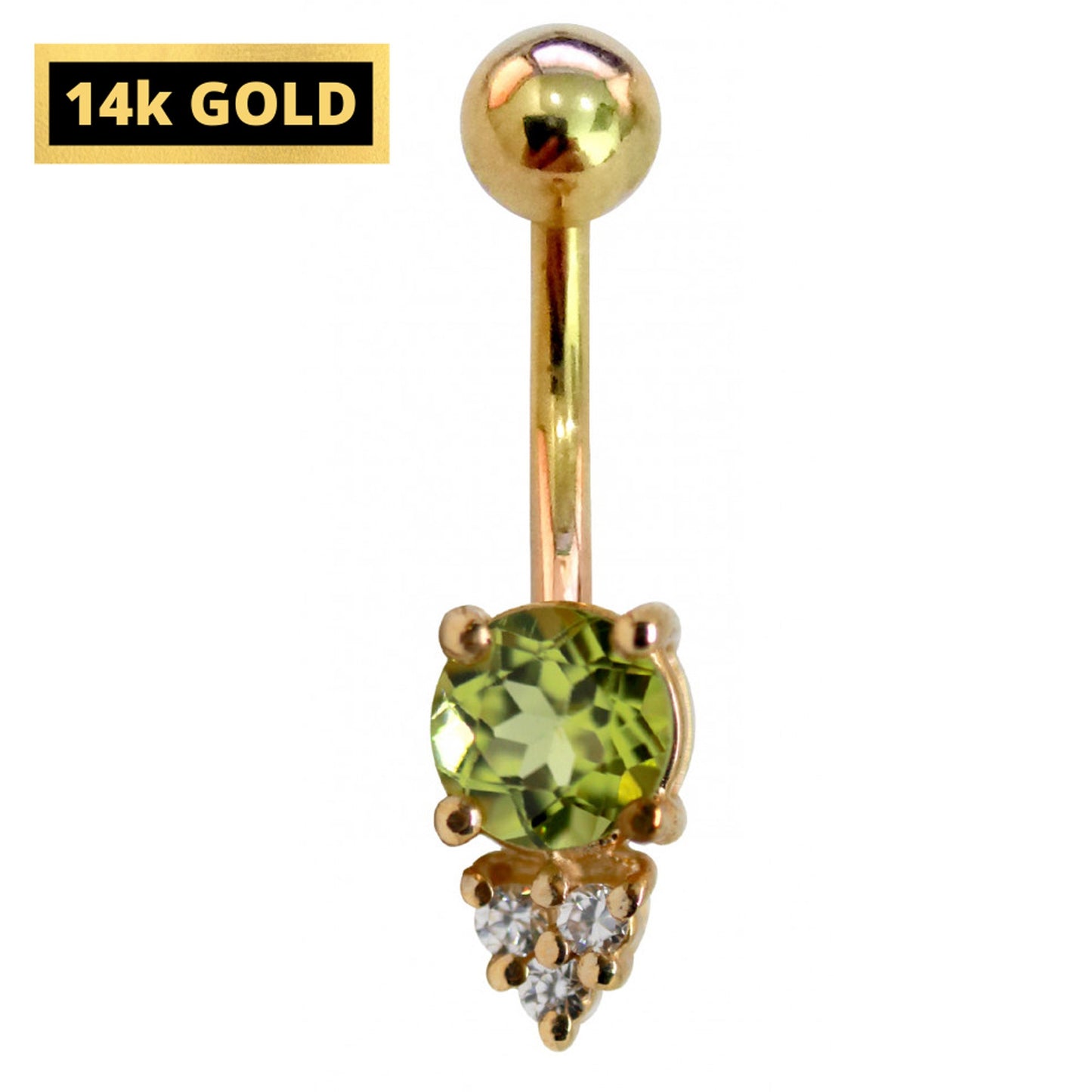 Round Belly Bar - 14K Gold Belly Ring with the Highest Quality Crystals Hand Set & Polished - Navel Jewellery for someone Very Special