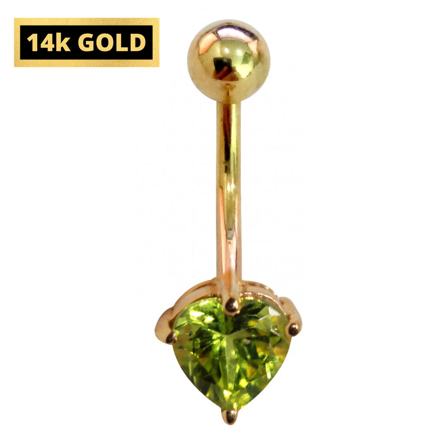 Solid Gold Heart Belly Button Ring 14K Gold Designer Belly Bars - Gold Body Piercing Jewelry for someone Special