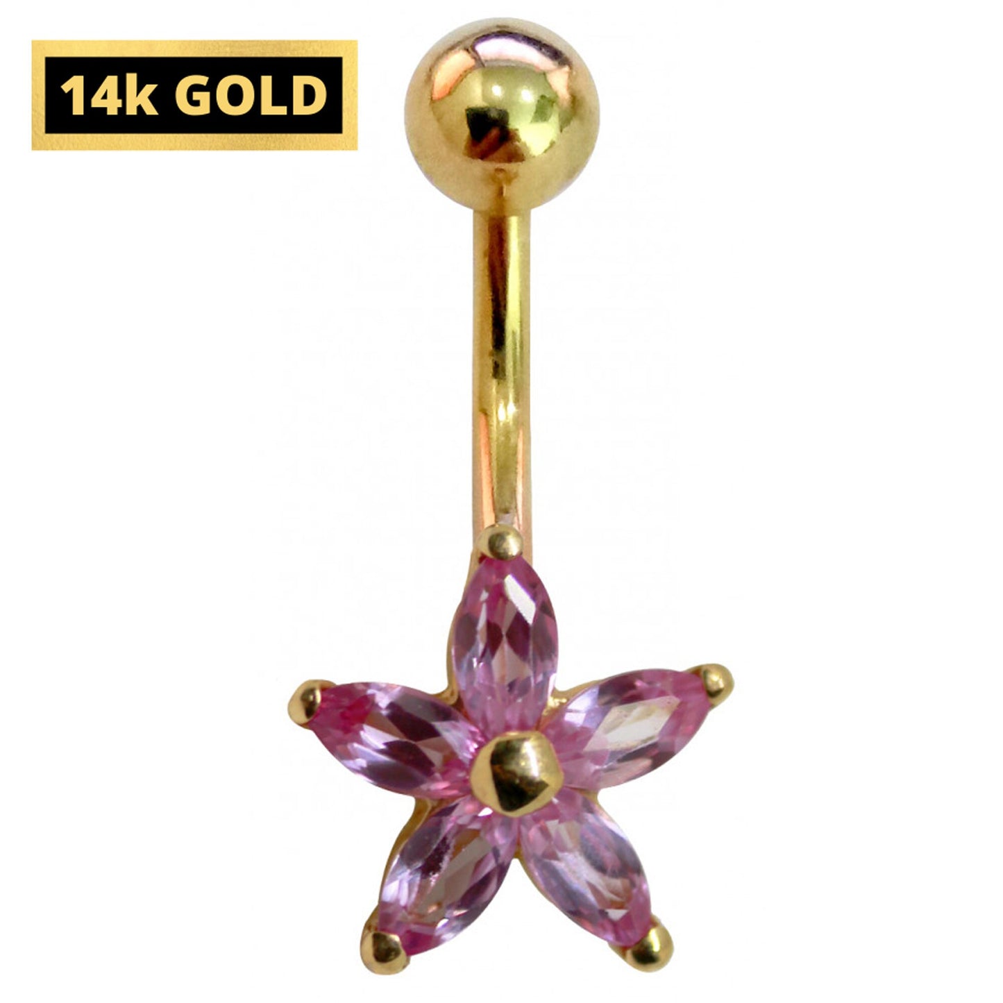 Flower Belly Bar - Solid 14K Gold Petal Designer Navel Belly Ring - Highest Quality Crystals Hand Set & Polished -For somebody Very Special