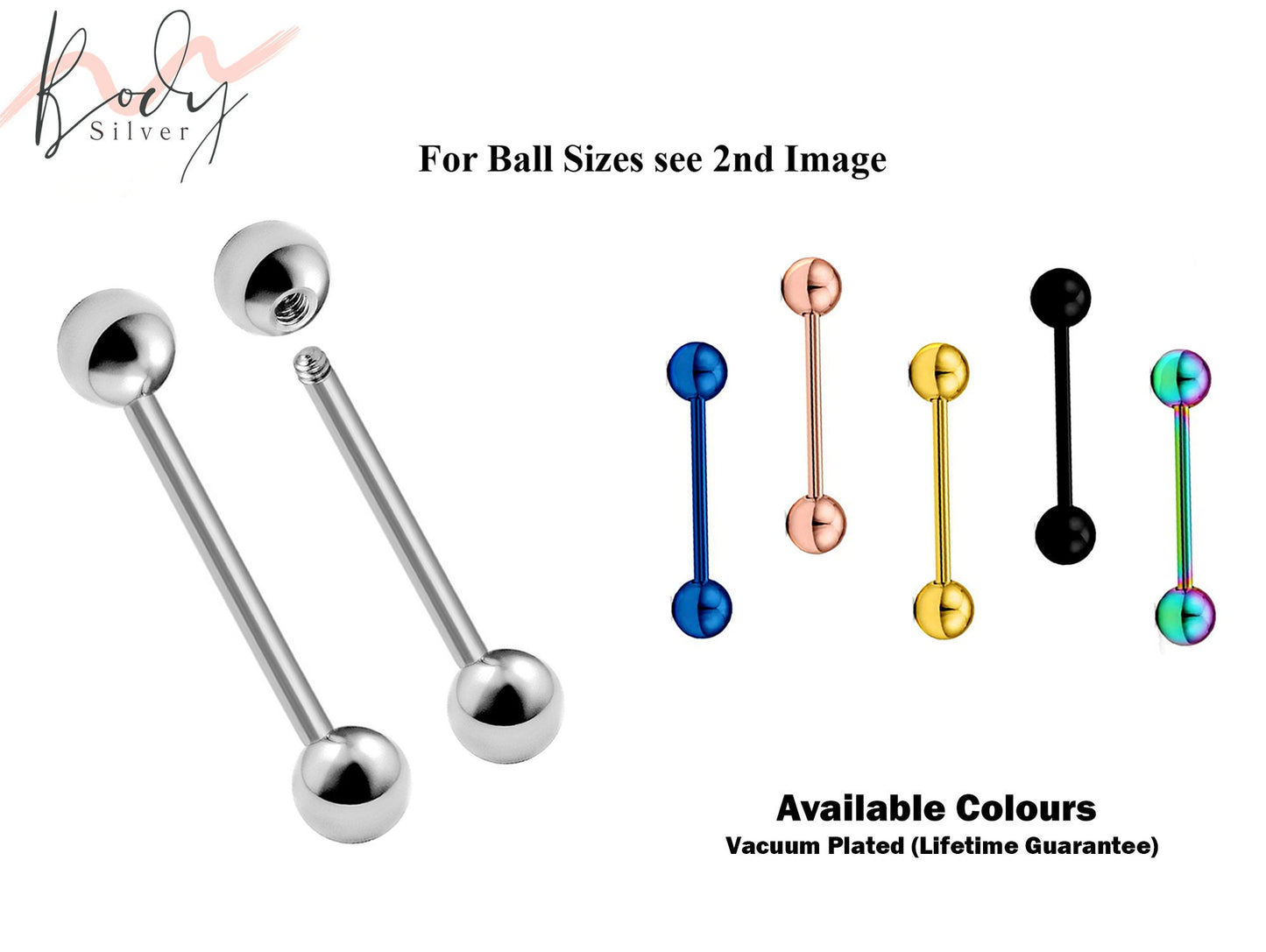 Tongue Ring, Straight Barbell - Barbell Studs. Body Jewelry Barbells, Daith, Tragus, Helix, Nipple Bar, Conch