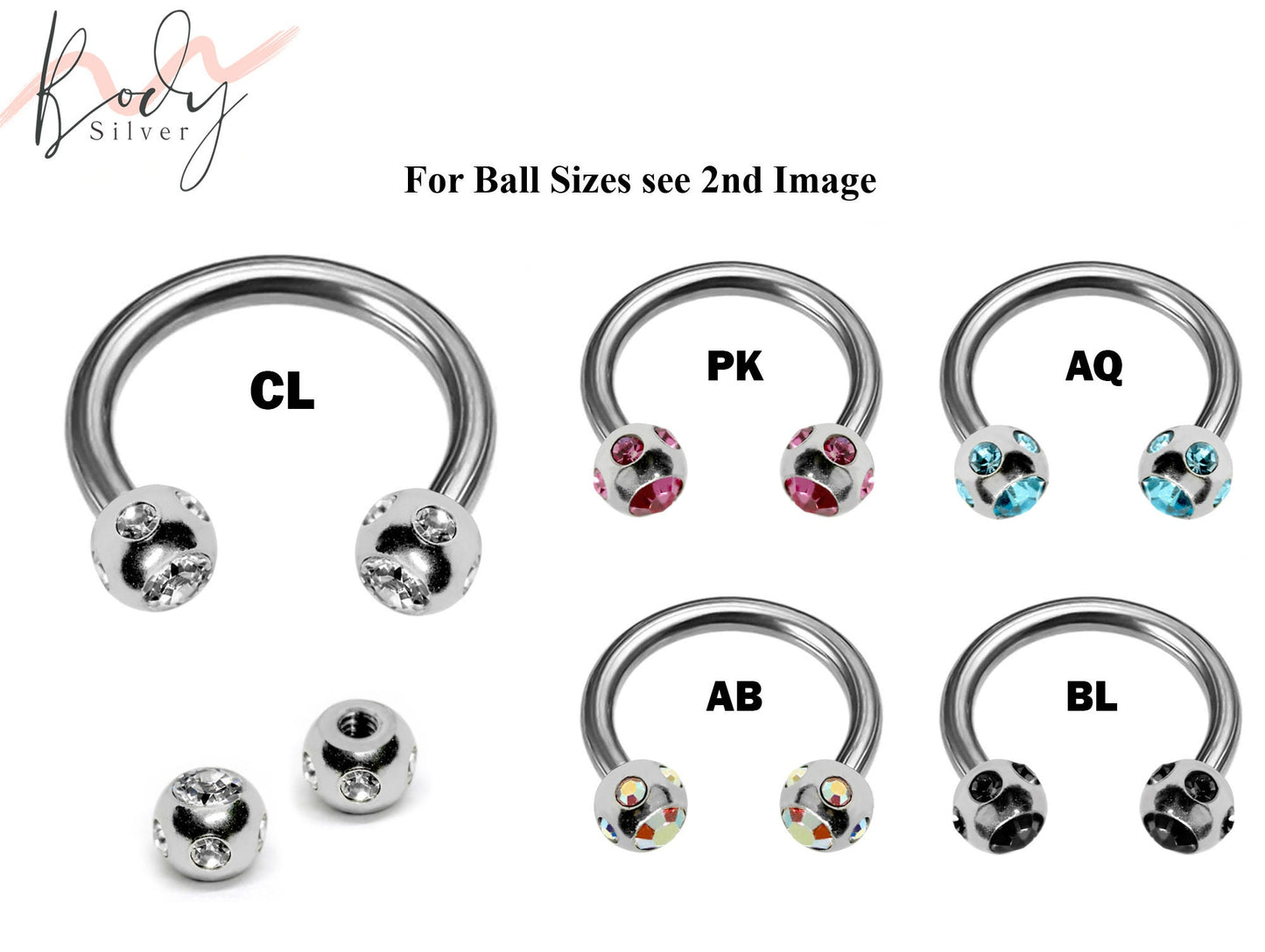 Septum Ring, Circular Barbell - Nose Ring with Multi Stone Ball - Horseshoe Piercing for Tragus Helix Eyebrow ,Nipple Ear Piercings