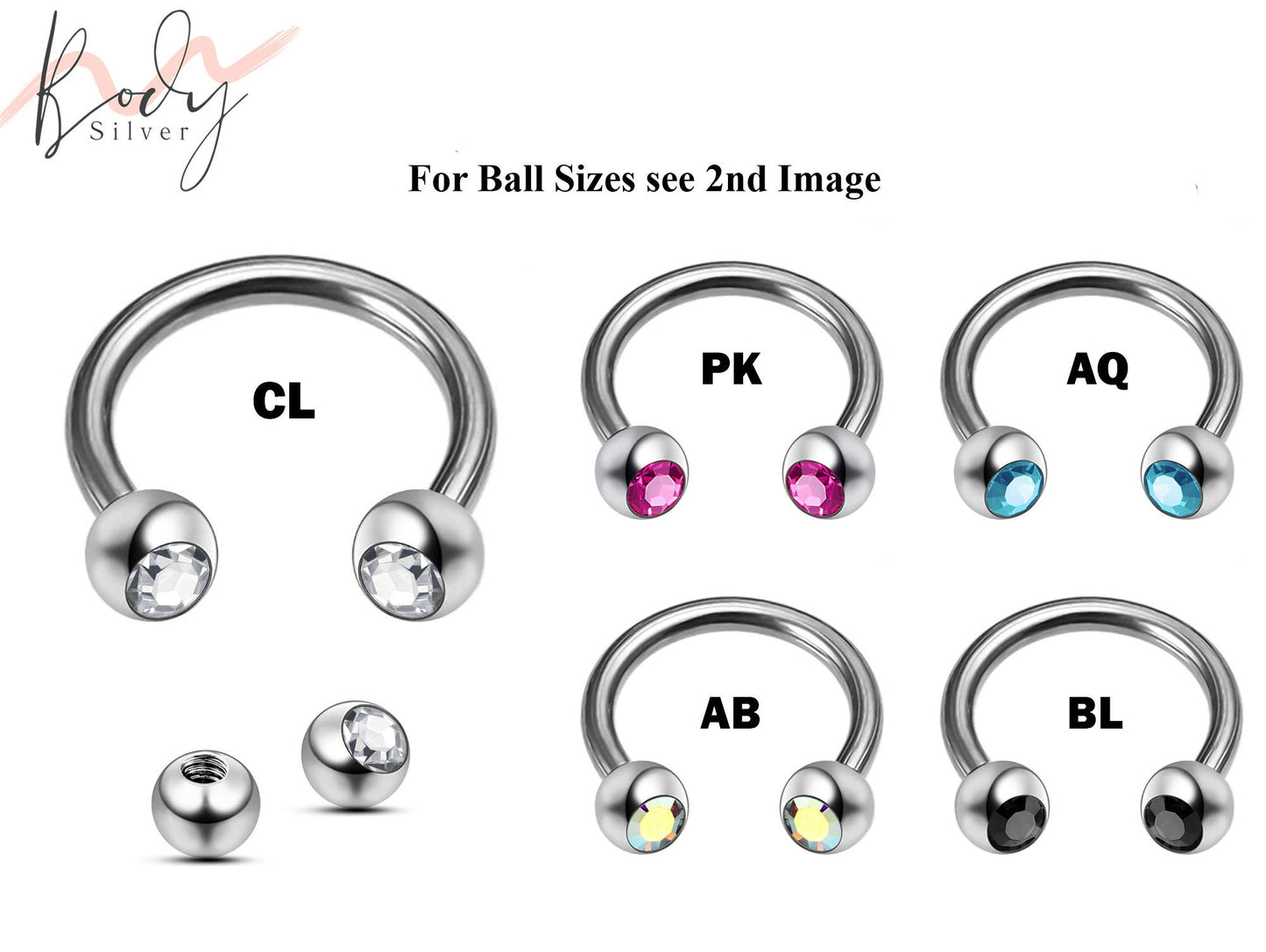 Circular Barbell, Septum Ring- Nose Ring with Gem Crystal Ball - Horseshoe Piercing for Tragus Helix Eyebrow ,Nipple Ear Piercings