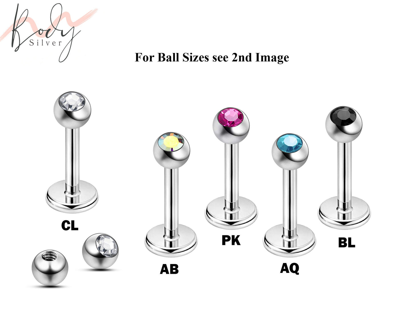 Flat Back Cartilage Earring - 20g 18g 16g 14g Gem Ball Labret Jewelry Body Piercing for Monroe Lip Ring Tragus Helix Earring Stud