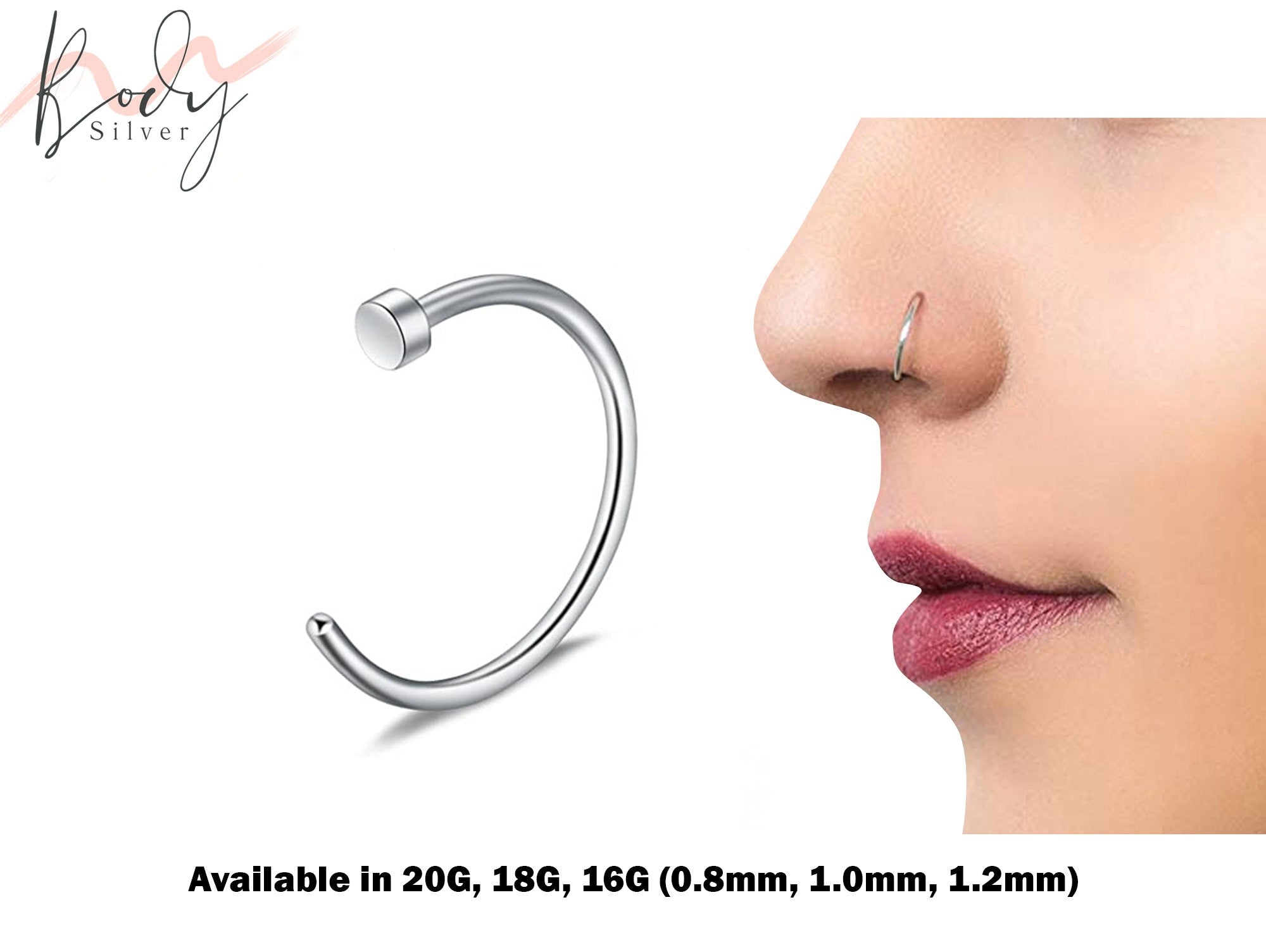 30Pcs 20G Silver Nose Hoop L-Shaped Stud – Surgical Steel CZ Body Piercing Jewelry