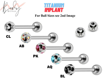 Titanium Nipple Barbell, Industrial Piercing- Barbell Piercing with Multi Stone Crystals. Body Piercing for, Daith, Tragus, Tongue