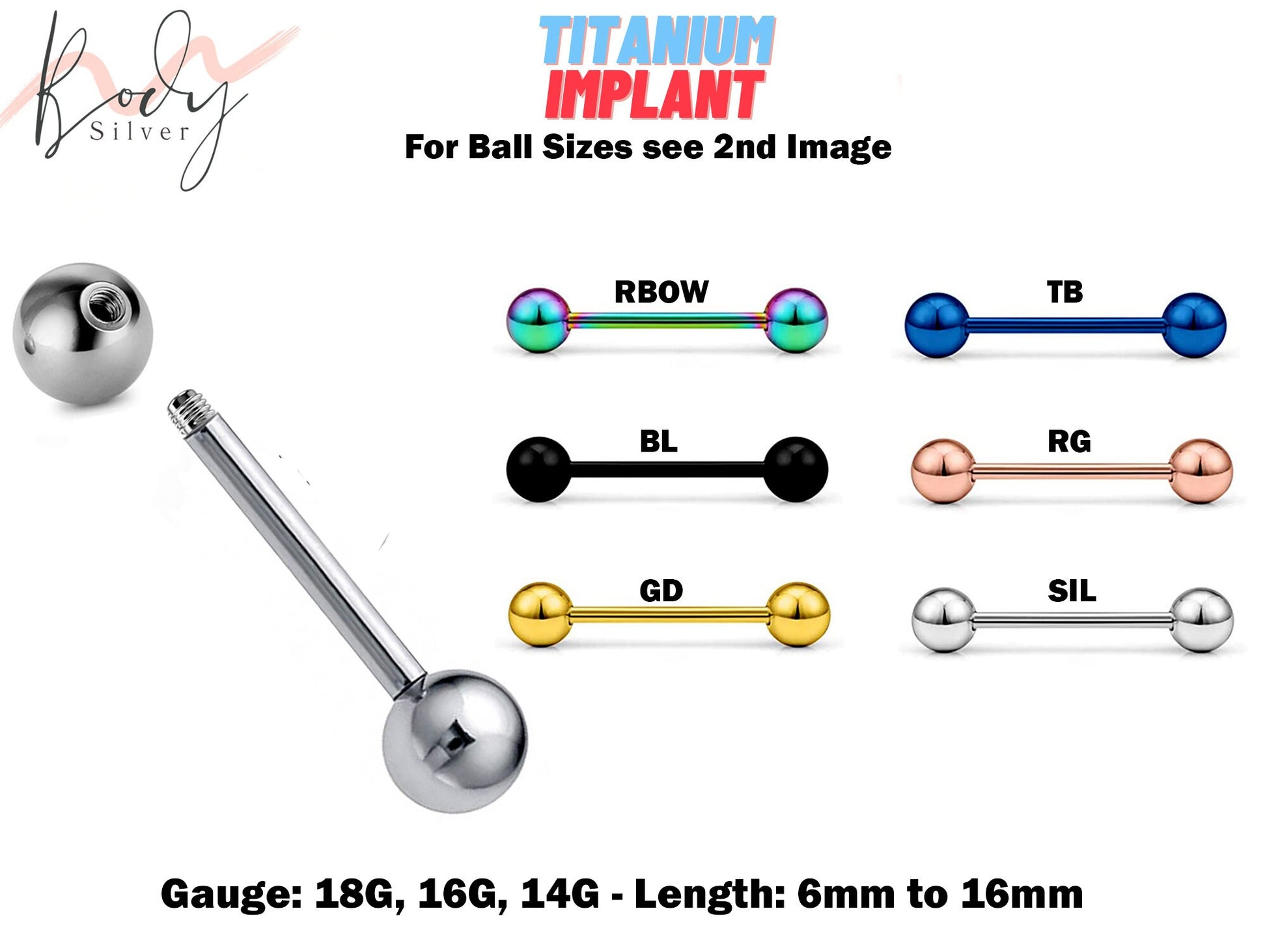 Titanium Barbell Earring, Tongue Ring Piercing Jewellery Body Piercing Barbells, Daith, Helix, Nose Bridge and Nipple Bar