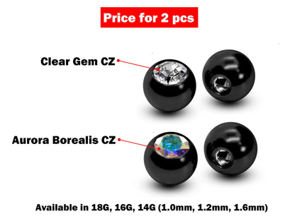 Replacement Piercing Parts Gem Ball – 2pcs Piercing Ball Crystals Loose Part Attachment for Barbell, Labret, Horseshoe Externally Threaded