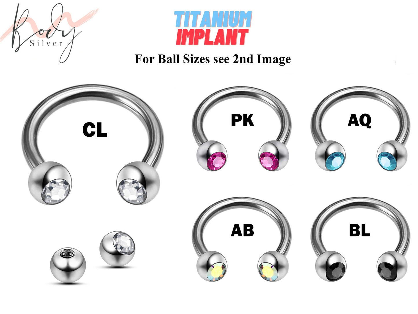 Titanium Circular Barbell, Septum Ring- Nose Ring with Gem Crystal Ball - Horseshoe Piercing for Tragus Helix Eyebrow ,Nipple Ear