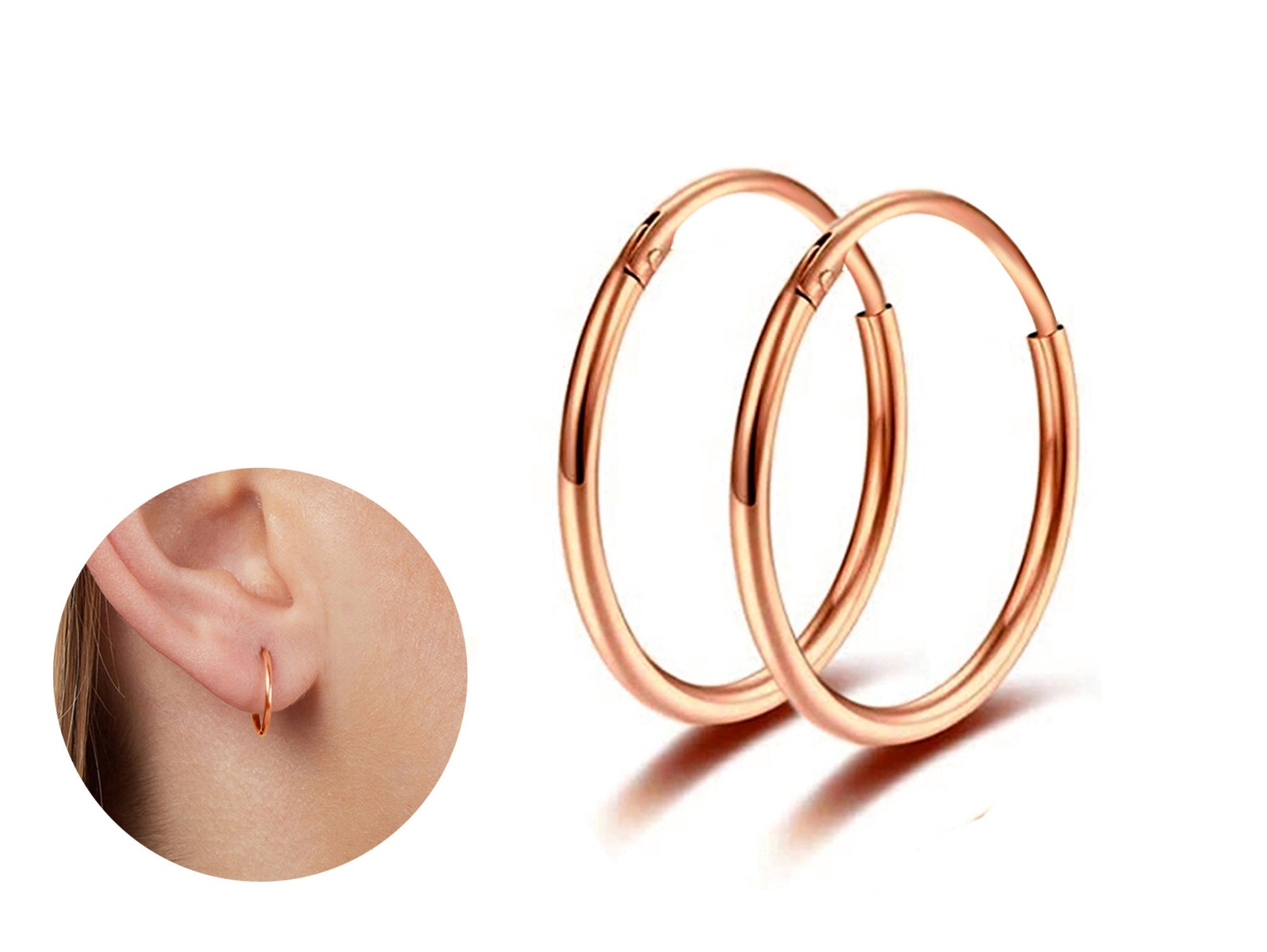 Huggie Hoop Earrings, Cartilage Hoops - 1 Pair Unisex Sleeper Hoops for Nose Ring Helix Ring Daith Ring - Available in Silver and Rose Gold