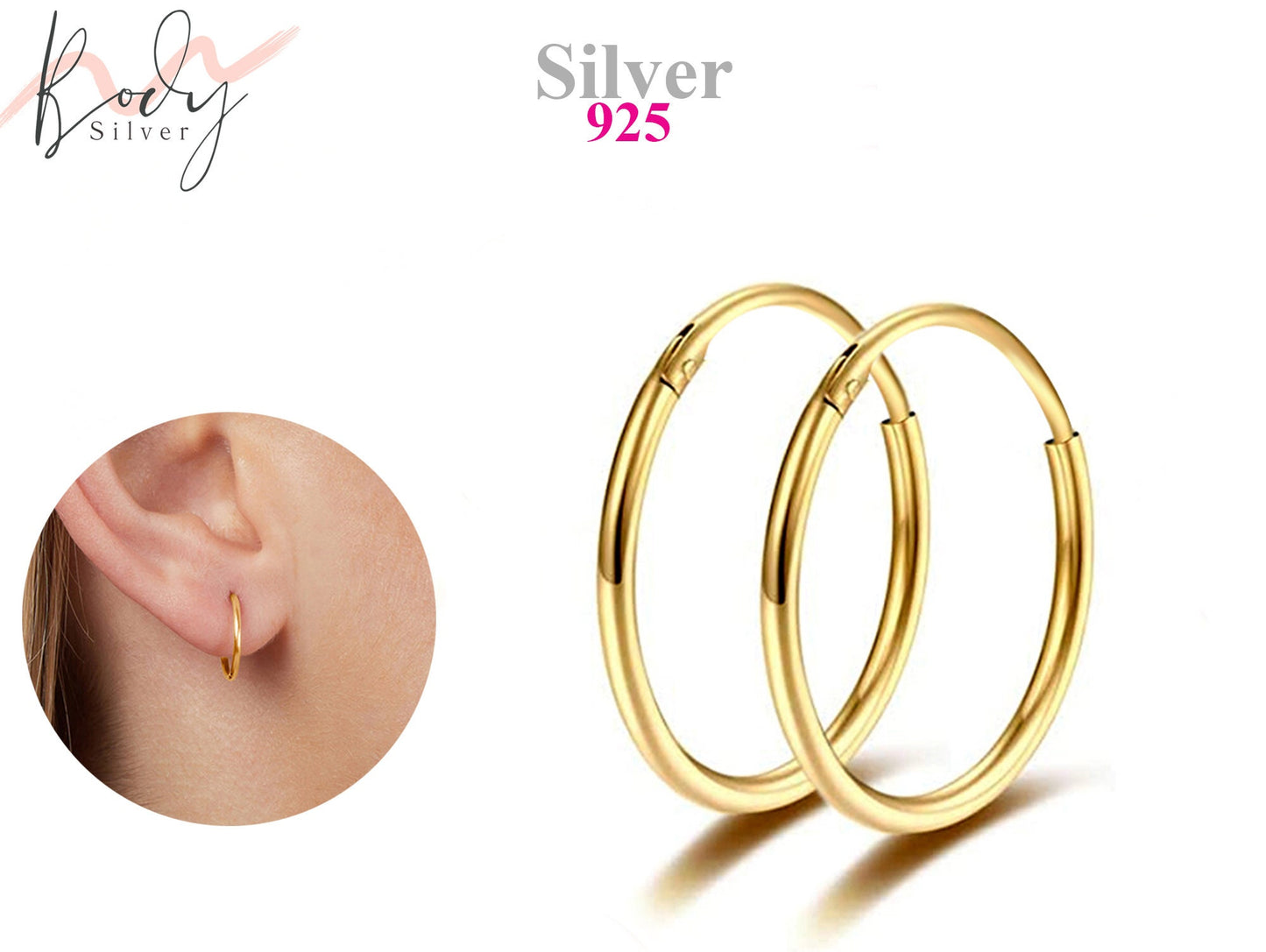 Huggie Hoop Earrings, Cartilage Hoops - 1 Pair Unisex Sleeper Hoops for Nose Ring Helix Ring Daith Ring - Available in Silver and Rose Gold