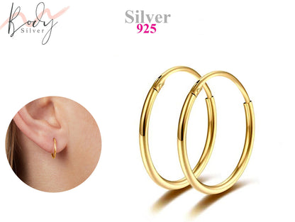 Huggie Hoop Earrings, Cartilage Hoops - 1 Pair Unisex Sleeper Hoops for Nose Ring Helix Ring Daith Ring - Available in Silver and Rose Gold