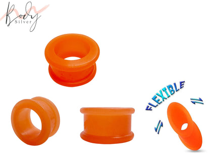 Silicone Ear Plugs Orange, Black and Pink - Soft and Flexible Ear Eyelets - Plugs Retainer Gauges - 00G to 8G Flesh Tunnel Ear Stretcher