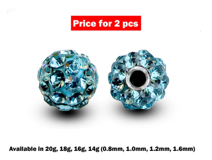 Replacement Piercing Parts Disco Ball Crystal – 2pcs Ferido Ball Loose Part Attachment for Barbell, Labret, Horseshoe Externally Threaded